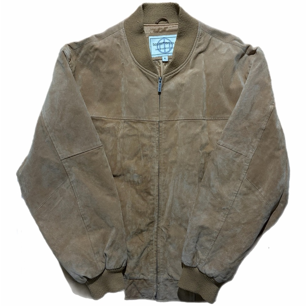 Boston Harbour Leather Jacket Mens XL Brown Bomber Full Zip Ribbed Collar Lined